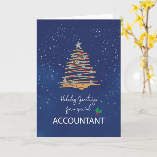 Accountant Christmas Tree on Navy カード (黄色い花)