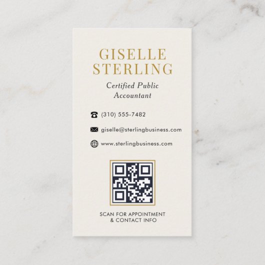 Accountant CPA Faux Leather Black Gold QR Code 名刺 (裏面)