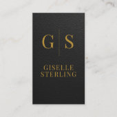 Accountant CPA Faux Leather Black Gold QR Code 名刺 (正面)