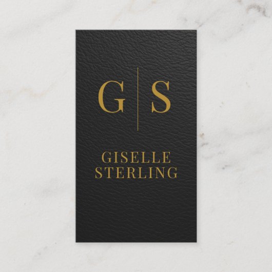 Accountant CPA Faux Leather Black Gold QR Code 名刺 (正面)