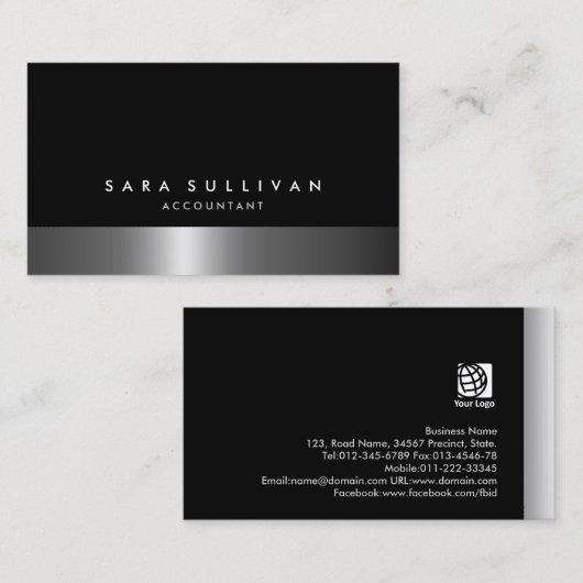 Accountant Financial Management Dark Chrome 名刺 (正面/裏面)