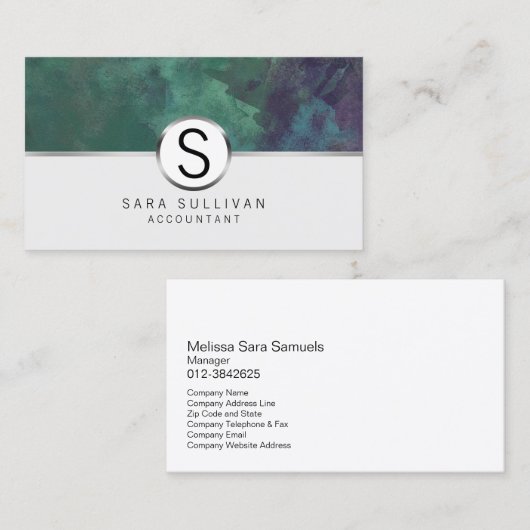 Accountant Financial Servicesティール(緑がかった色)モノグラムグランジ 名刺 (正面/裏面)