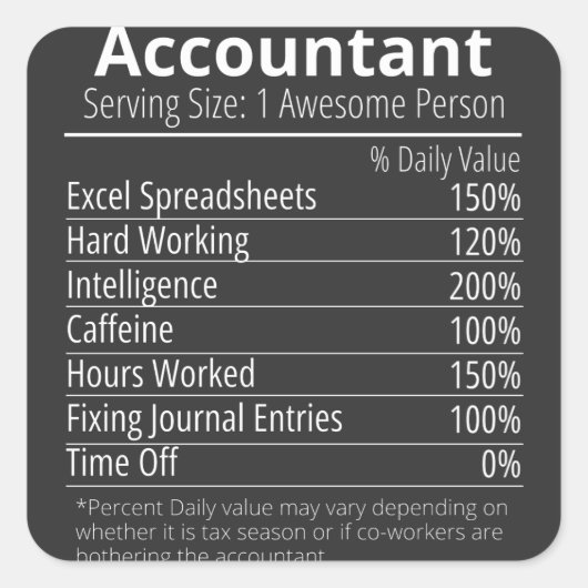 Accountant Nutrition Fact, Nutrition Facts スクエアシール (正面)