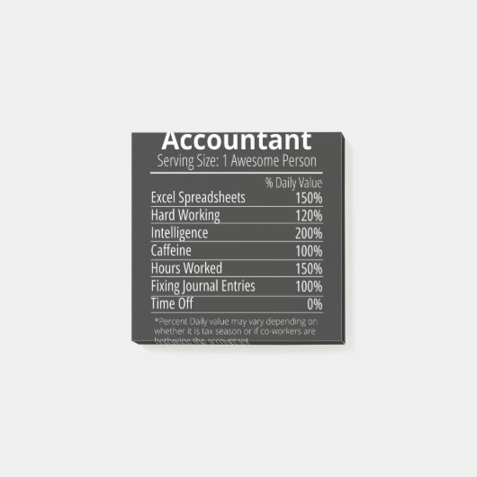 Accountant Nutrition Fact, Nutrition Facts ポストイット (正面)