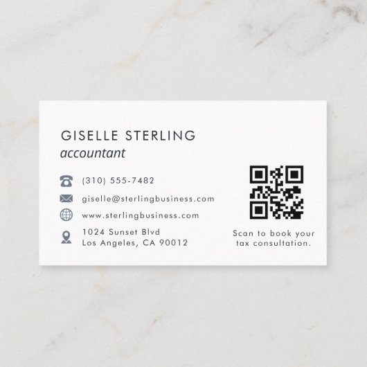 Accountant QR Code Navy Blue Modern Elegant 名刺 (裏面)