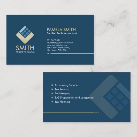 Accountant Services - Indigo Blue and Beige 名刺 (正面/裏面)
