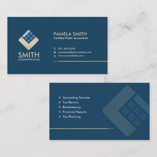 Accountant Services - Indigo Blue and Beige 名刺 (正面/裏面)
