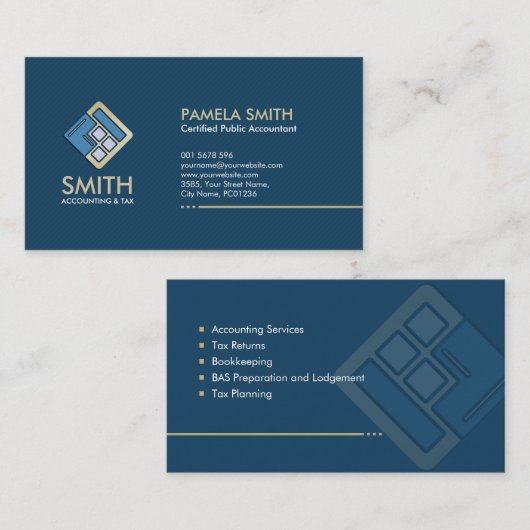 Accountant Services - Indigo Blue and Beige 名刺 (正面/裏面)