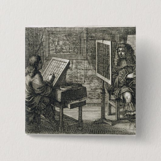 accuratのための格子上のポートレートを絵を描いている芸術家 缶バッジ (正面)