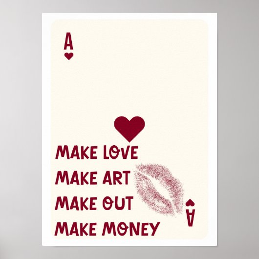 Ace of Hearts Poster Make Love Make Art Typography ポスター (正面)
