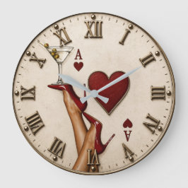 Ace of Hearts Red High Heels Martini Glass ラージ壁時計