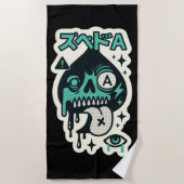 Ace of Spades — Drip-Skull Katakana ビーチタオル (正面)