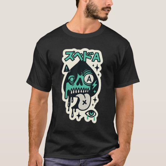 Ace of Spades — Drip-Skull Katakana Tシャツ (正面)