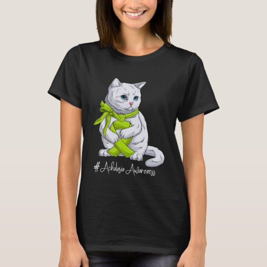 Achalasia Awareness Month Lime Green Ribbon Cat Tシャツ (正面)