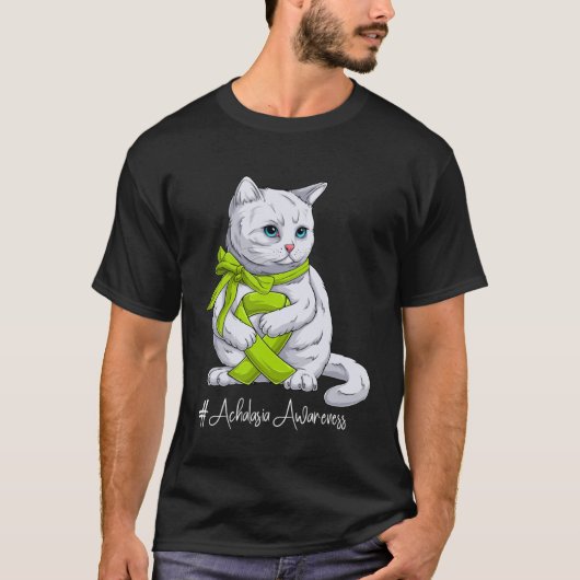 Achalasia Awareness Month Lime Green Ribbon Cat Tシャツ (正面)
