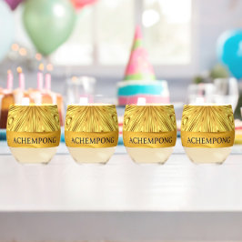 Achempong Designer Drinkware: Crimson & Gold Opule ステムなしワイングラス