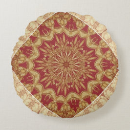 Achempong Designer Golden Red Ornate Accent Cushio ラウンドクッション