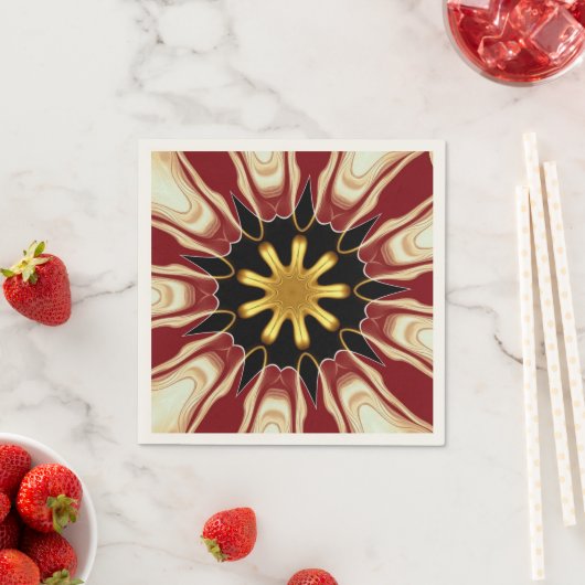 Achempong: Starburst | 深紅と金のラグジュアリー スタンダードカクテルナプキン (インサイチュ)