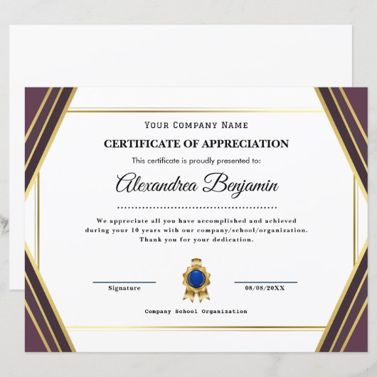 Achievement Appreciate Certificate (正面/裏面)