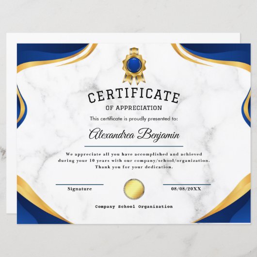 Achievement Appreciate Certificate (正面/裏面)