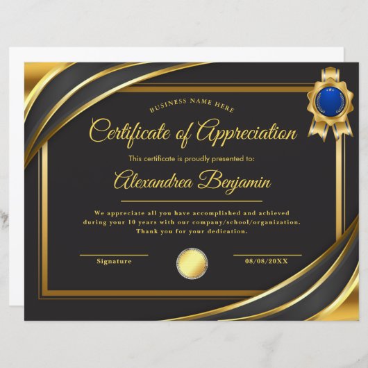 Achievement Appreciate Certificate (正面/裏面)