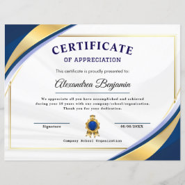 Achievement Appreciate Gold Blue Certificate