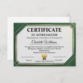 Achievement Appreciate Gold Green Certificate エンクロージャーカード (正面/裏面)