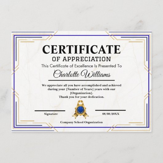Achievement Appreciation Gold Certificate Poster エンクロージャーカード (正面)