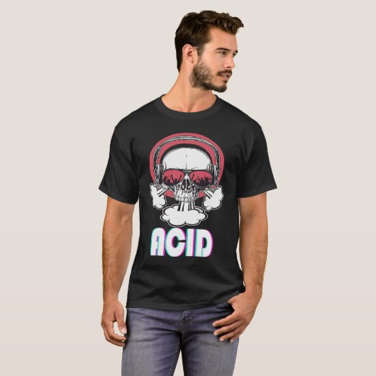 Acid Disco Music Techno Trance Skull Tシャツ (正面フル)