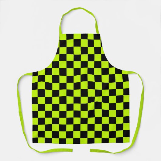 Acid green black checkerboard pattern エプロン (正面)