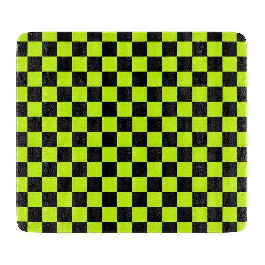 Acid green black checkerboard pattern カッティングボード (正面)