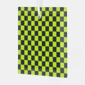 Acid green black checkerboard pattern ガラスオーナメント (正面左)