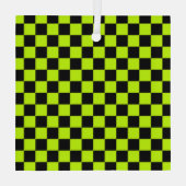 Acid green black checkerboard pattern ガラスオーナメント (裏面)