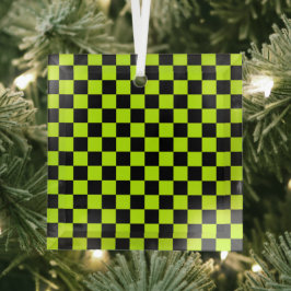 Acid green black checkerboard pattern ガラスオーナメント