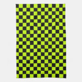 Acid green black checkerboard pattern キッチンタオル (縦)