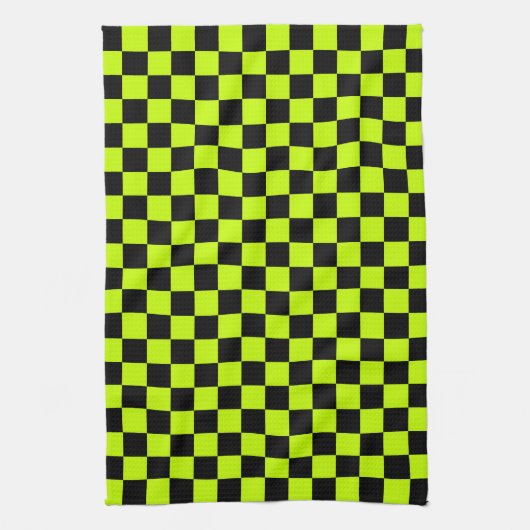 Acid green black checkerboard pattern キッチンタオル (縦)