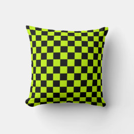 Acid green black checkerboard pattern クッション