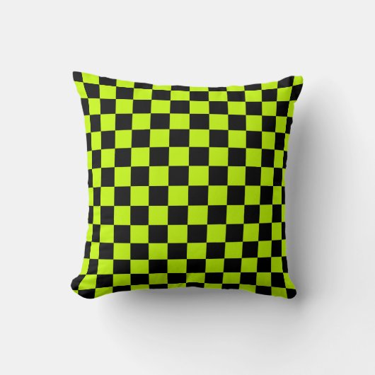 Acid green black checkerboard pattern クッション (正面)