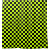 Acid green black checkerboard pattern シャワーカーテン (正面)