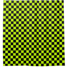 Acid green black checkerboard pattern シャワーカーテン