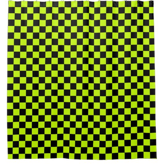 Acid green black checkerboard pattern シャワーカーテン (正面)