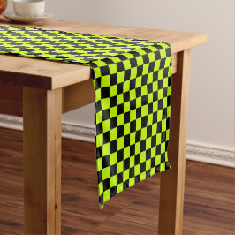 Acid green black checkerboard pattern ショートテーブルランナー