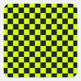 Acid green black checkerboard pattern スクエアシール