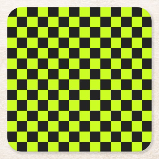 Acid green black checkerboard pattern スクエアペーパーコースター (正面)