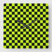 Acid green black checkerboard pattern スクエア壁時計 (正面)