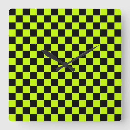 Acid green black checkerboard pattern スクエア壁時計 (正面)