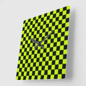 Acid green black checkerboard pattern スクエア壁時計 (傾斜)