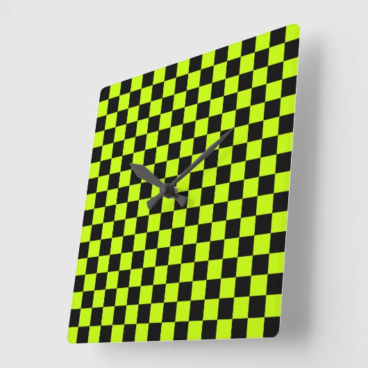 Acid green black checkerboard pattern スクエア壁時計 (傾斜)
