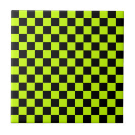 Acid green black checkerboard pattern タイル