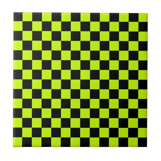 Acid green black checkerboard pattern タイル (正面)
